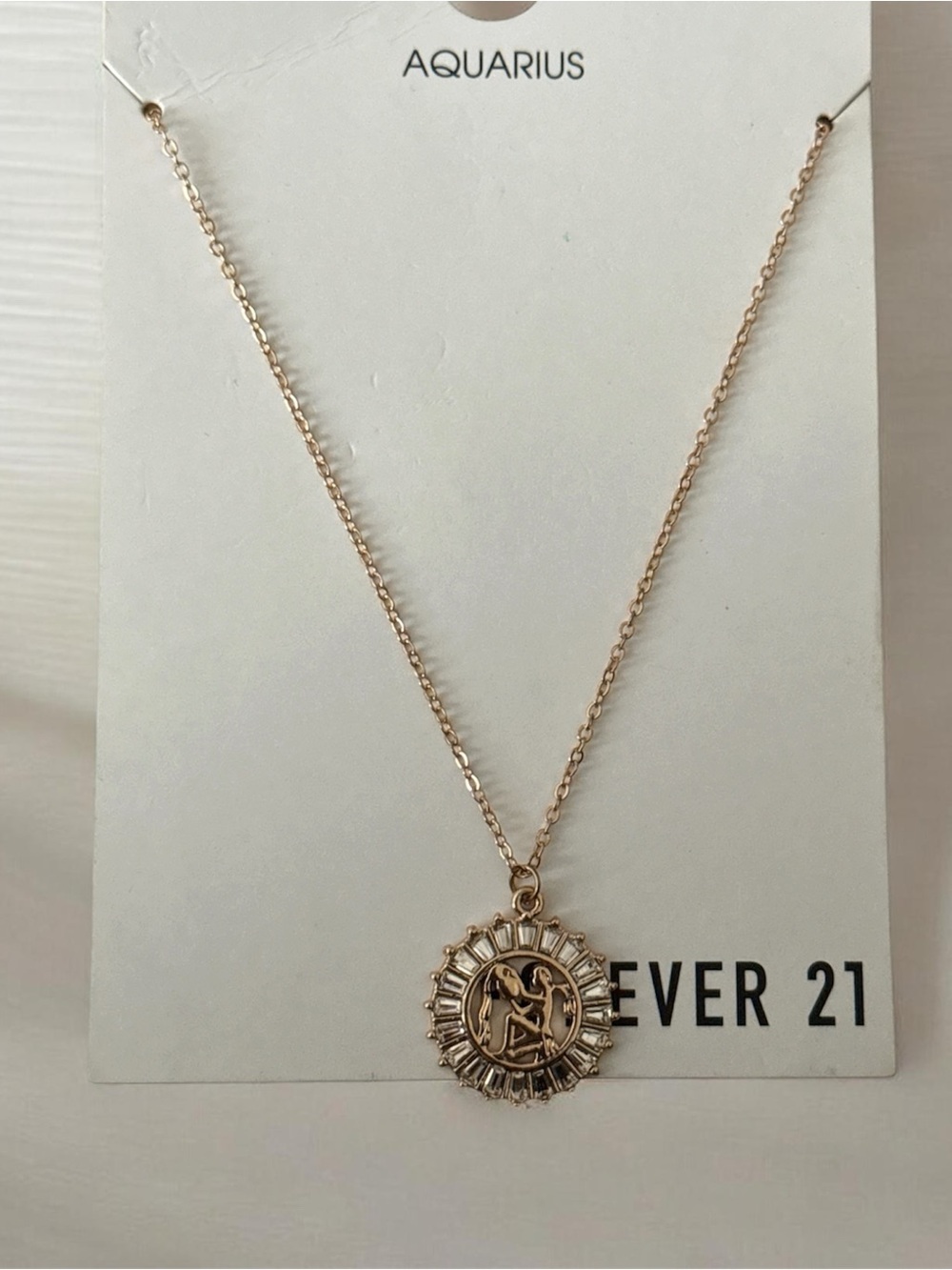 Forever 21 Gold Zodiac Aquarius Medallion Layering Necklace